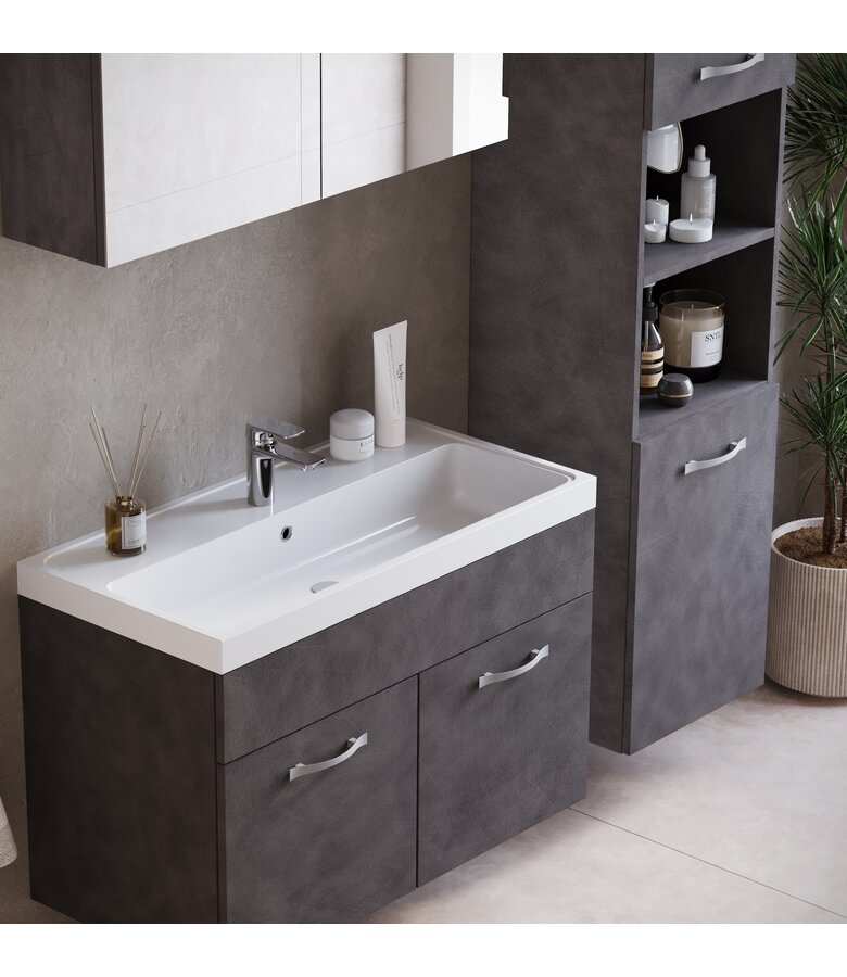 Badkamermeubel Paso XL LED 80cm met spiegelkast - donker grijs