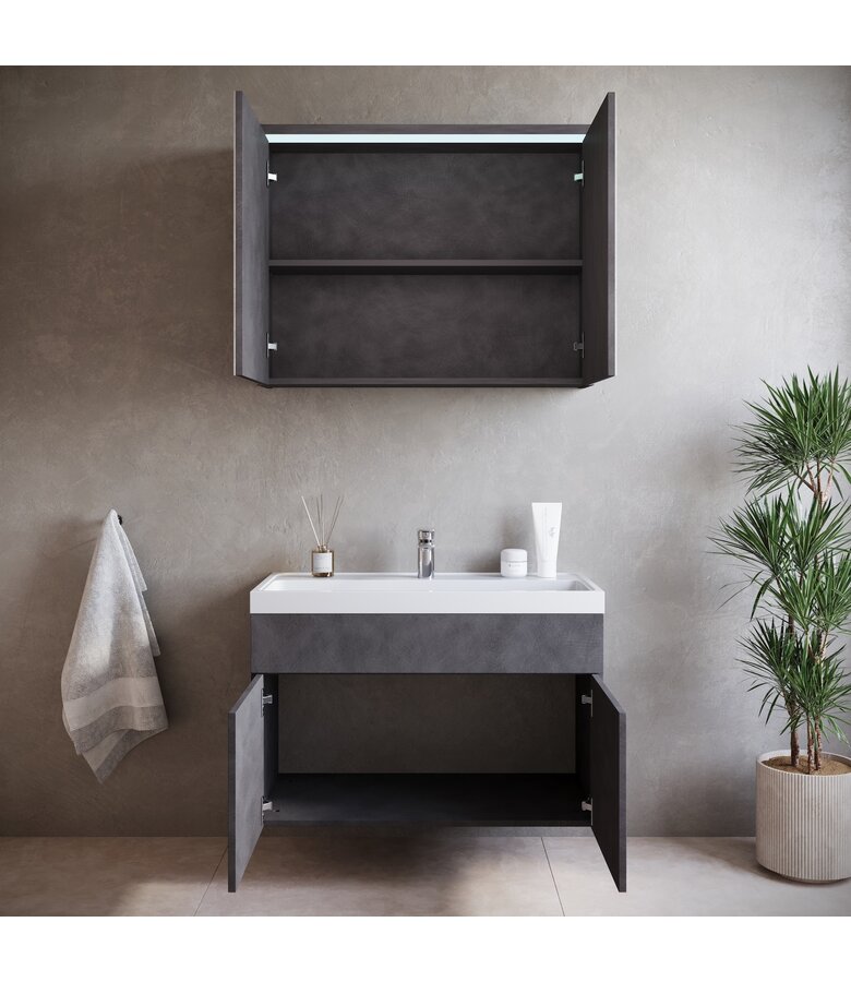 Badkamermeubel Paso 02 80cm met spiegelkast - donker grijs