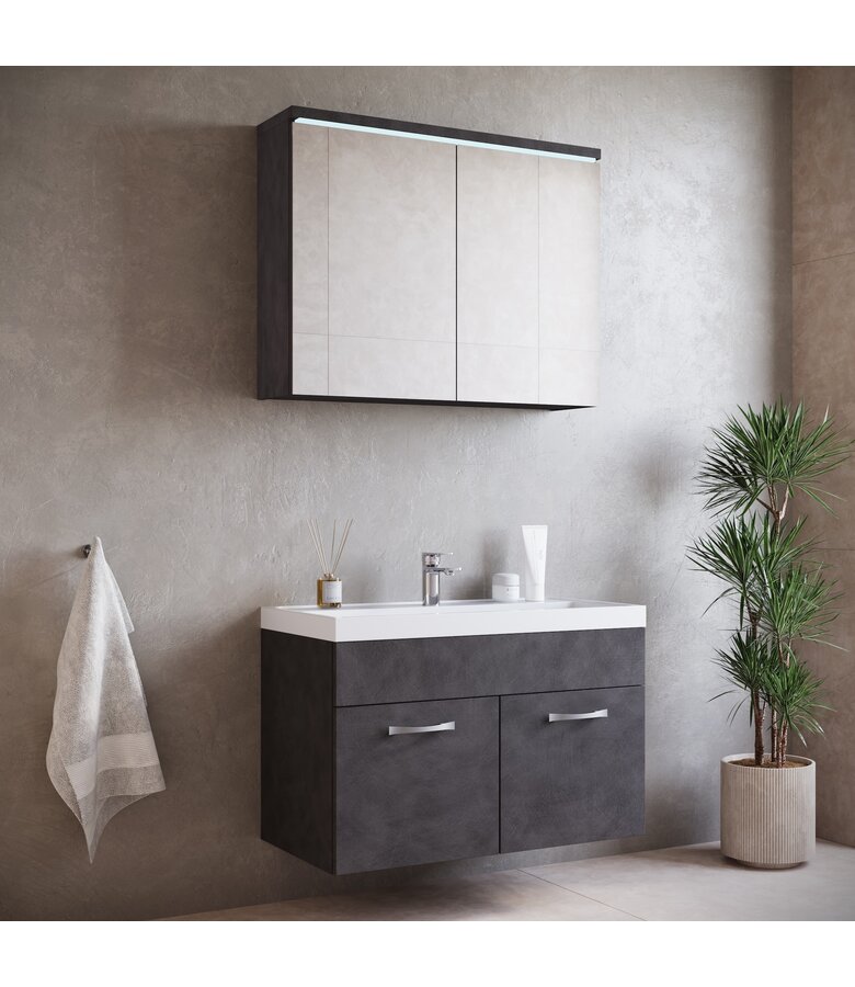 Badkamermeubel Paso 02 80cm met spiegelkast - donker grijs
