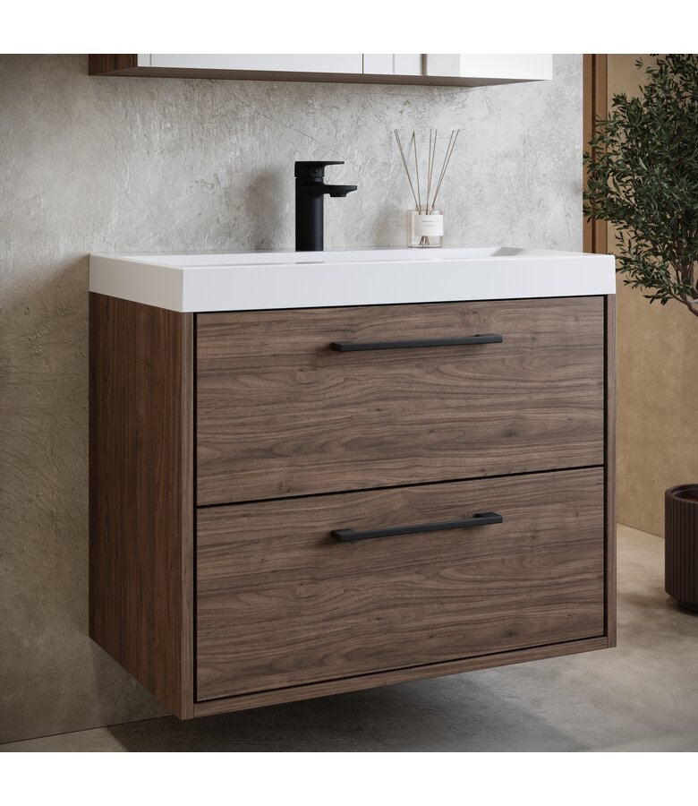 Badkamermeubel Florence 01 60cm met wastafel - walnoot bruin