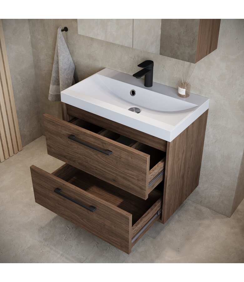 Badkamermeubel Florence 01 60cm met wastafel - walnoot bruin