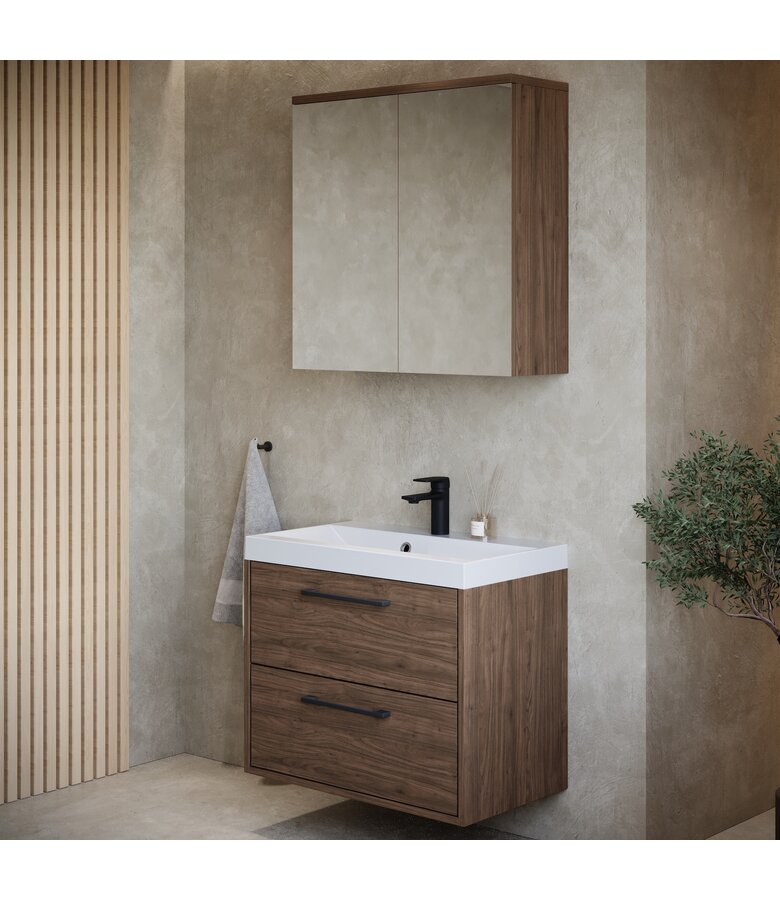 Badkamermeubel Florence 01 60cm met spiegelkast - walnoot bruin