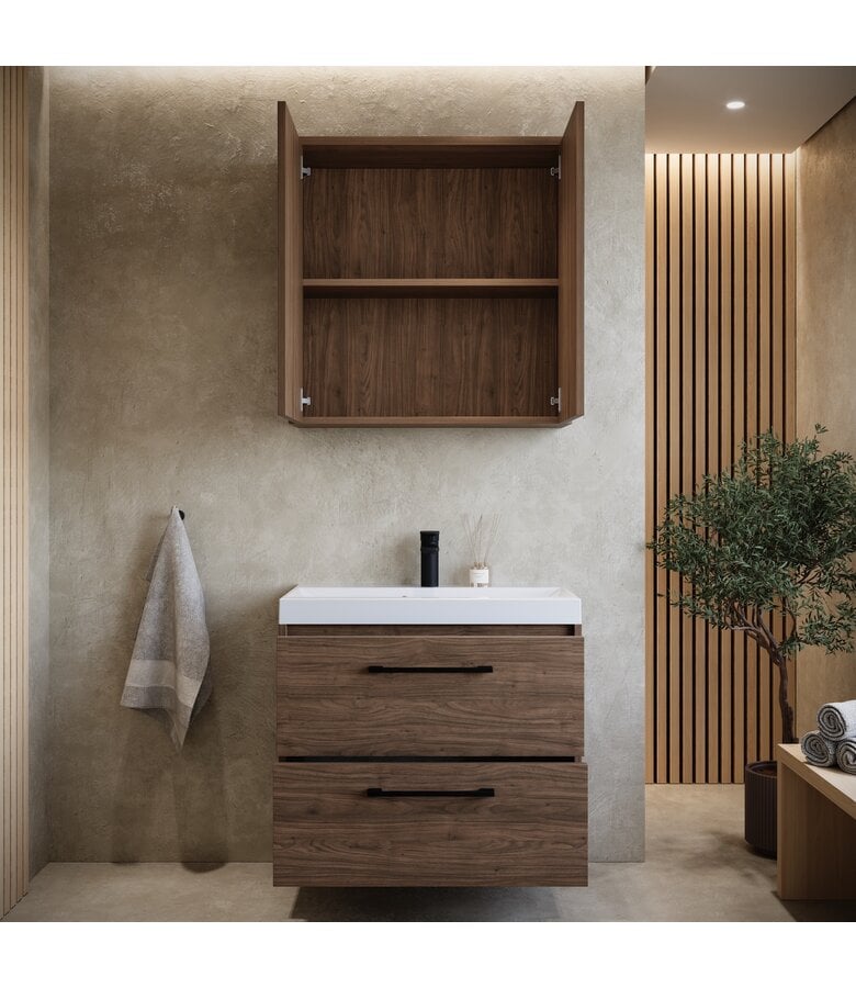 Badkamermeubel Florence 01 60cm met spiegelkast - walnoot bruin