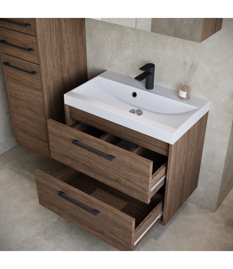 Badkamermeubel Florence 60cm complete set met spiegelkast - walnoot bruin