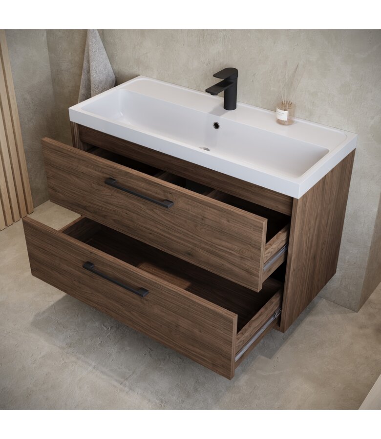 Badkamermeubel Florence 01 80cm met wastafel - walnoot bruin
