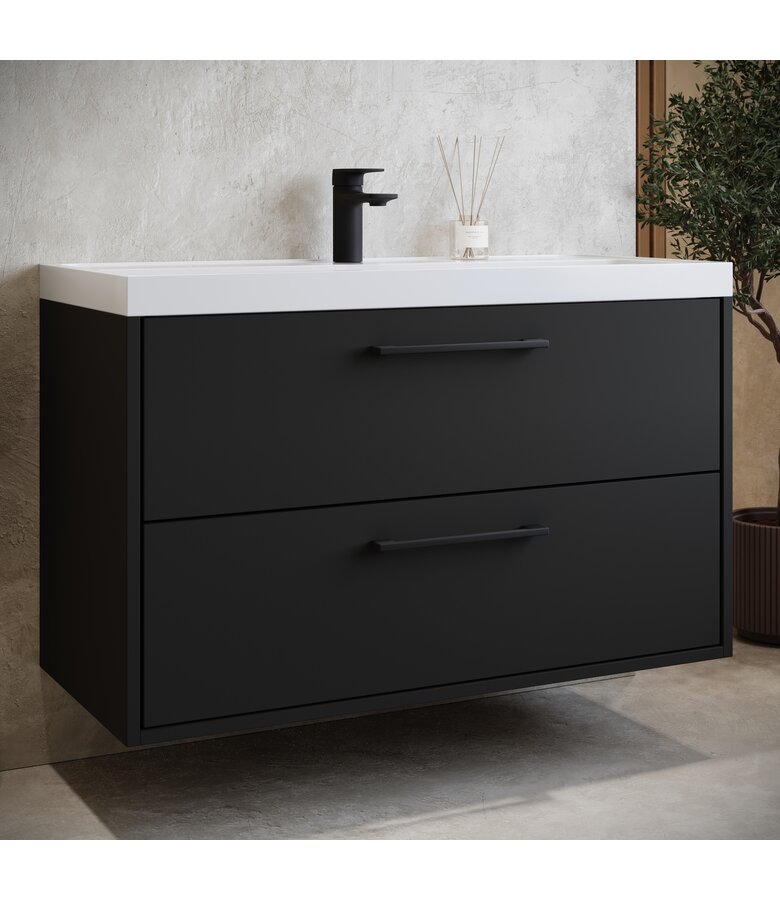 Badkamermeubel Florence 01 80cm met wastafel - mat zwart