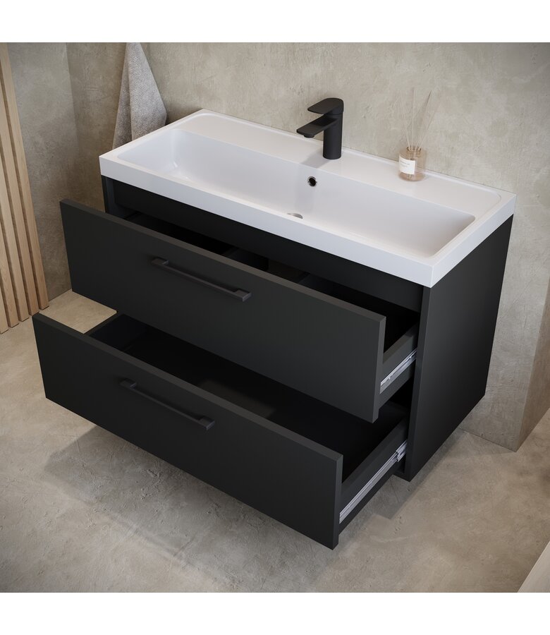 Badkamermeubel Florence 01 80cm met wastafel - mat zwart