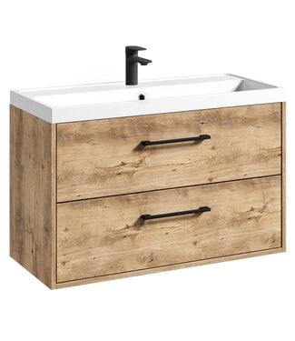 Badkamermeubel Florence 01 80cm met wastafel - kastanje eiken