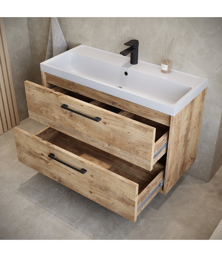 Badkamermeubel Florence 01 80cm met wastafel - kastanje eiken