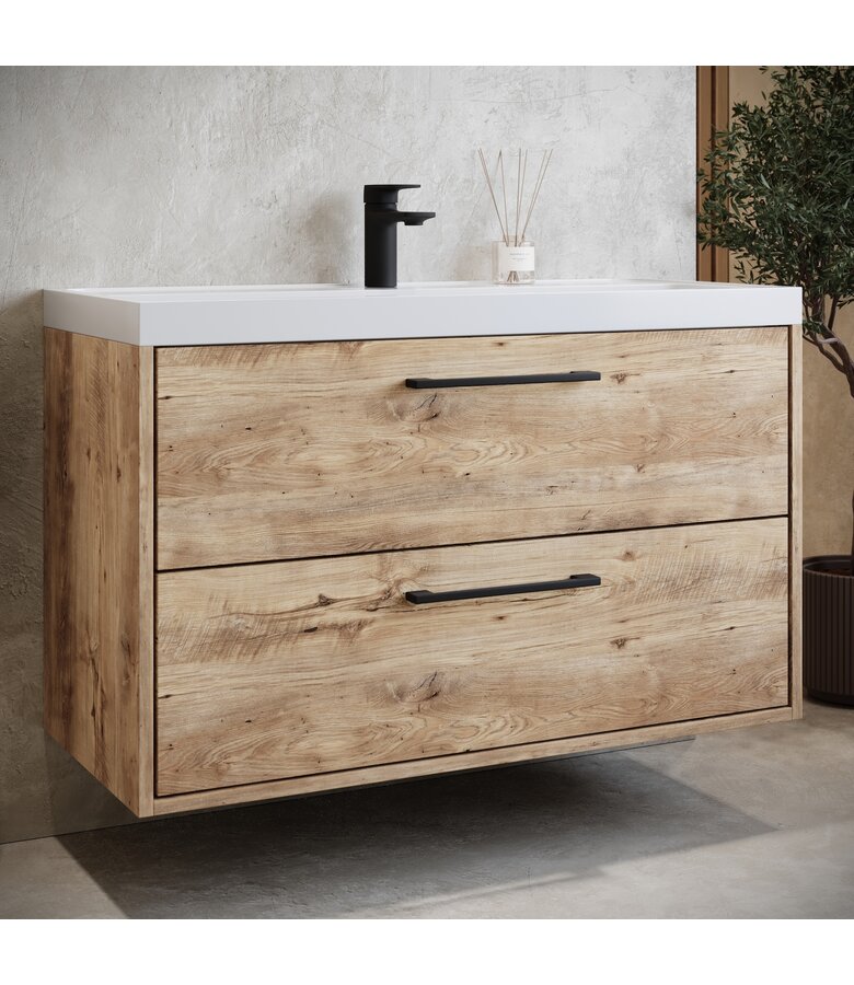Badkamermeubel Florence 01 80cm met wastafel - kastanje eiken