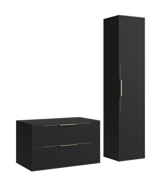 Wastafelkast Rimini met kolomkast - 80 x 46 x 46 cm - mat zwart