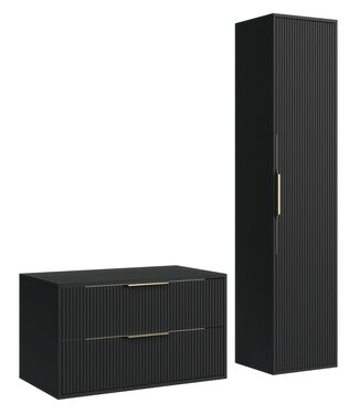 Wastafelkast Rimini met kolomkast - 80 x 46 x 46 cm - mat zwart