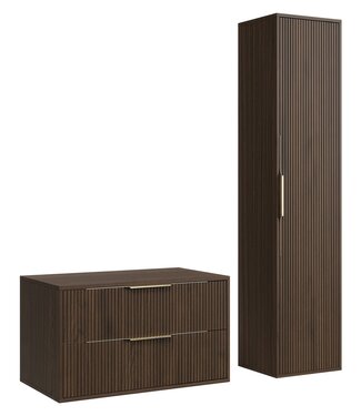 Wastafelkast Rimini met kolomkast - 80 x 46 x 46 cm - walnoot bruin