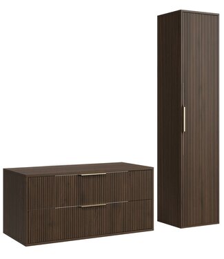 Wastafelkast Rimini met kolomkast - 100 x 46 x 46 cm - walnoot bruin