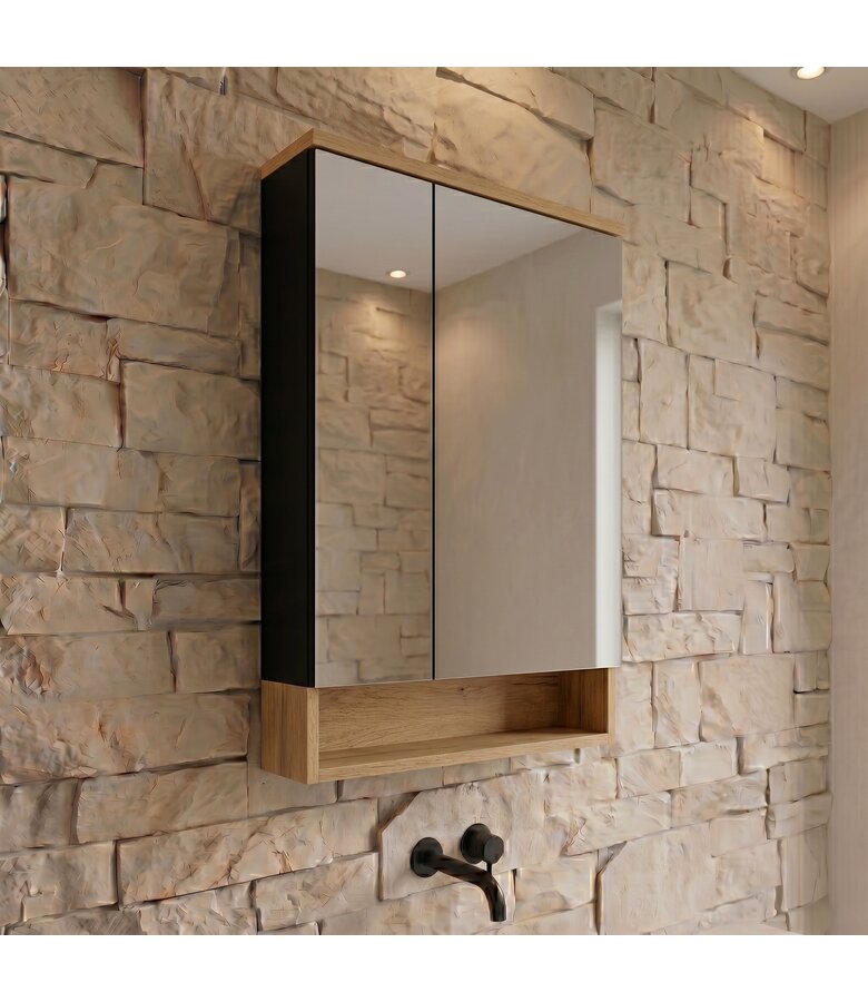 Spiegelkast Luca 60 x 14 x 70 cm - zwart met eiken