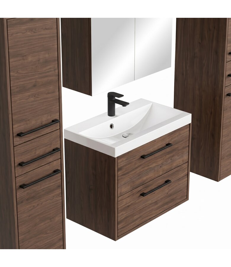 Badkamermeubel Florence 60cm XL set met spiegelkast - walnoot bruin