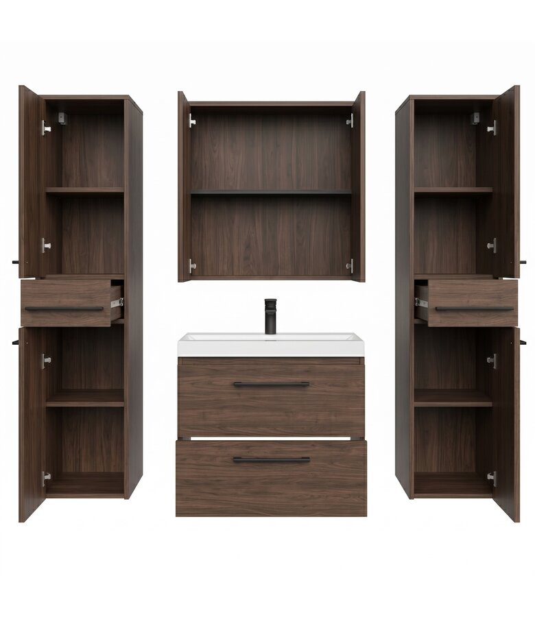Badkamermeubel Florence 60cm XL set met spiegelkast - walnoot bruin