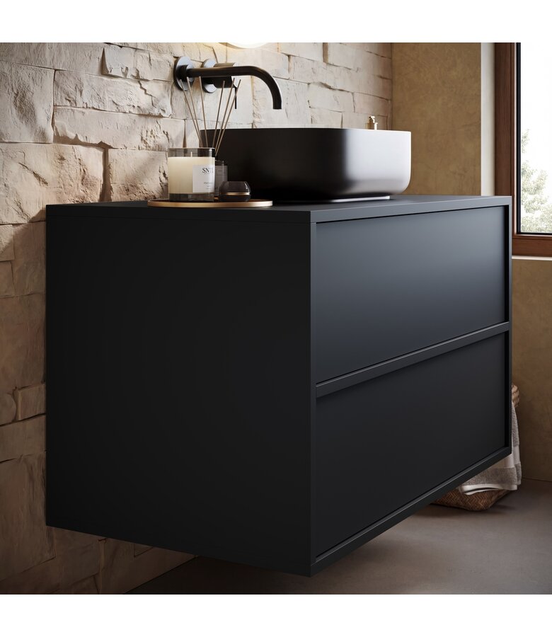 Wastafelkast Mali - 80 x 46 x 54 cm - mat zwart