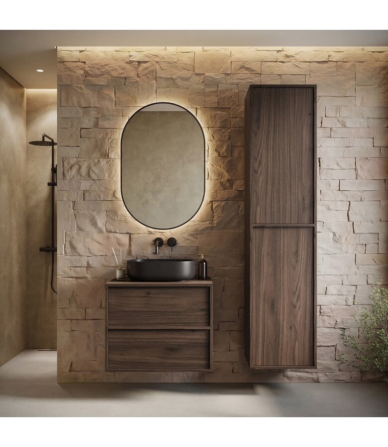 Wastafelkast Mali met kolomkast - 60 x 46 x 54 cm - walnoot bruin