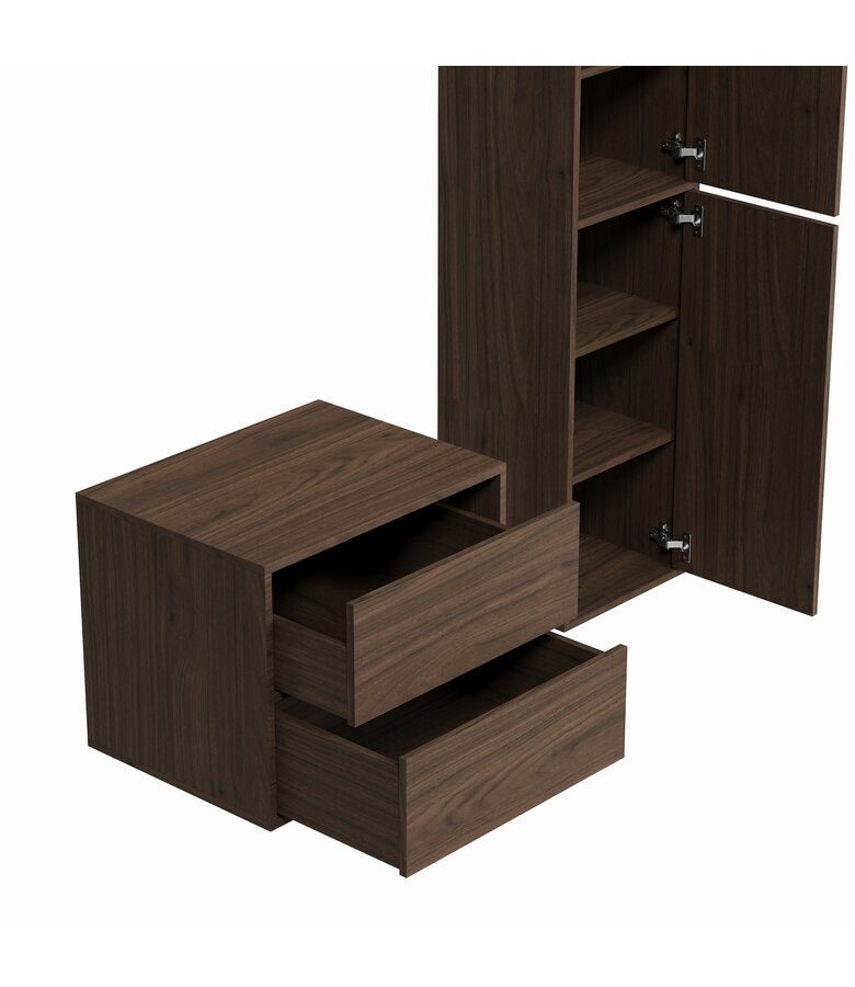 Wastafelkast Mali met kolomkast - 60 x 46 x 54 cm - walnoot bruin