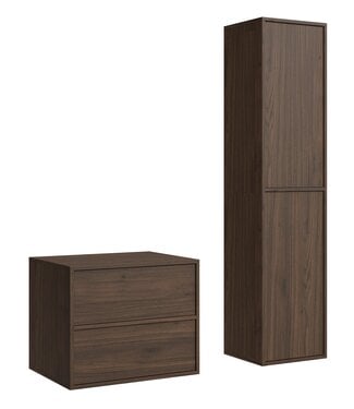 Wastafelkast Mali met kolomkast - 60 x 46 x 54 cm - walnoot bruin