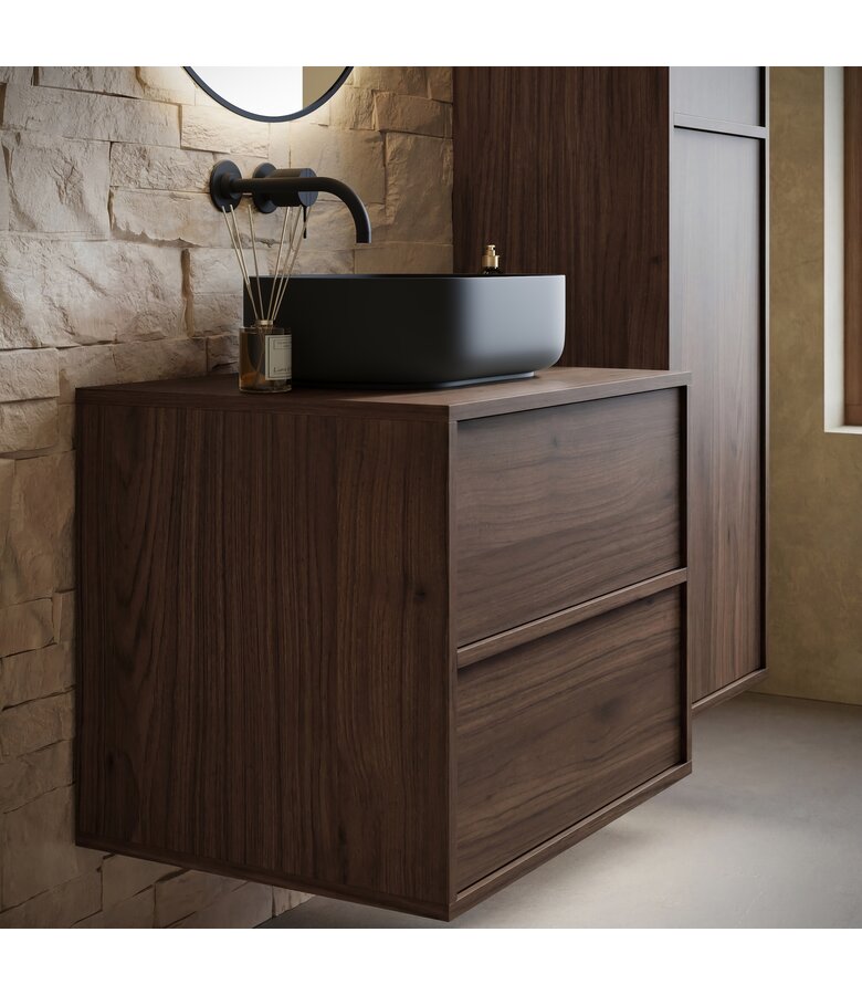 Wastafelkast Mali met kolomkast - 60 x 46 x 54 cm - walnoot bruin