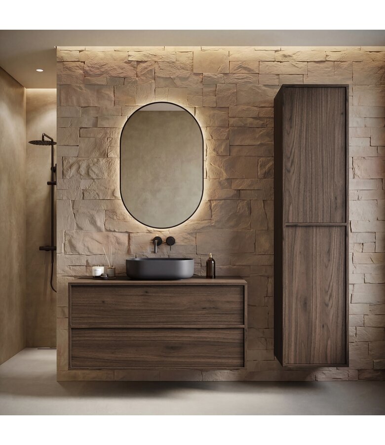 Wastafelkast Mali met kolomkast - 100 x 46 x 54 cm - walnoot bruin