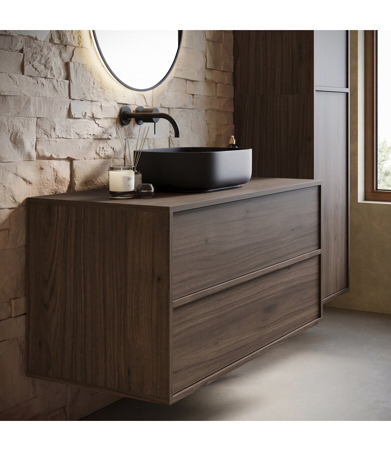 Wastafelkast Mali met kolomkast - 100 x 46 x 54 cm - walnoot bruin