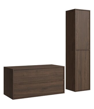 Wastafelkast Mali met kolomkast - 100 x 46 x 54 cm - walnoot bruin