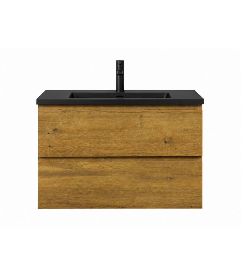 Badkamermeubel Angela 80cm - zwarte wastafel - eiken