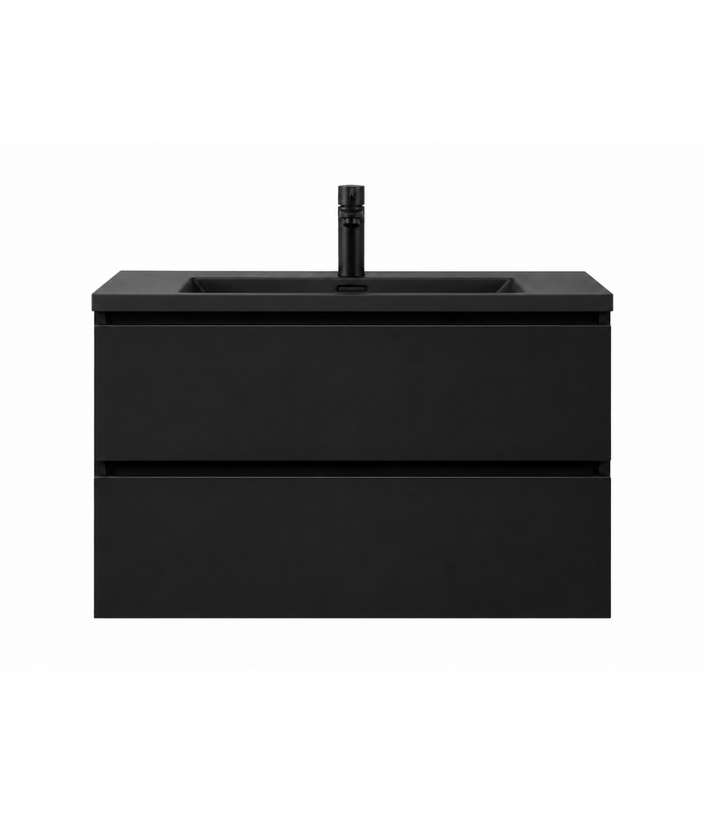 Badkamermeubel Angela 80cm - zwarte wastafel - mat zwart