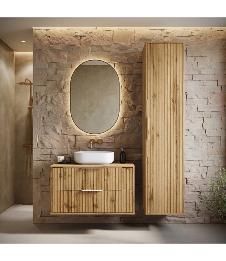 Wastafelkast Rimini met kolomkast - 80 x 46 x 46 cm - eiken