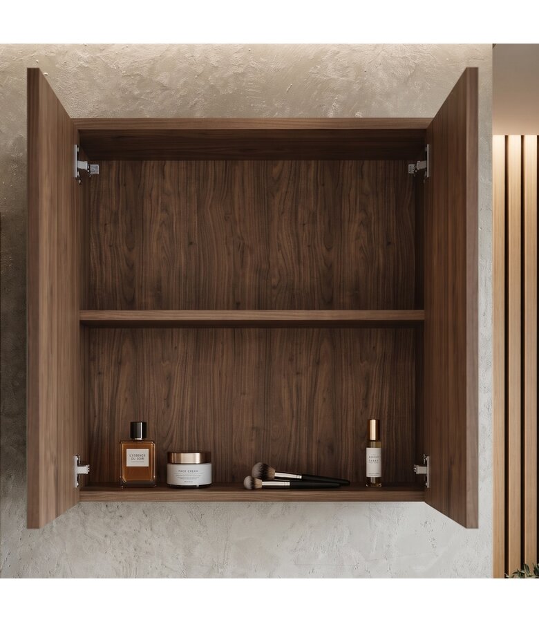 Wastafelkast Florence 60cm met spiegelkast - walnoot bruin
