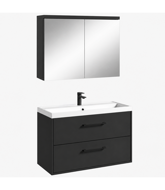 Badkamermeubel Florence 01 80cm met spiegelkast - mat zwart