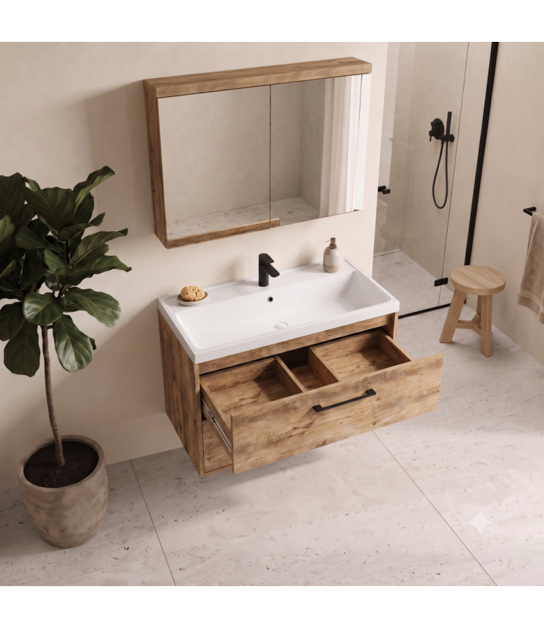 Badkamermeubel Florence 01 80cm met spiegelkast - kastanje eiken