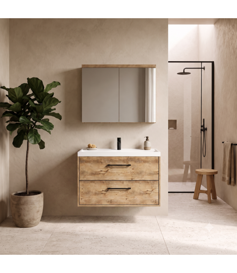 Badkamermeubel Florence 01 80cm met spiegelkast - kastanje eiken