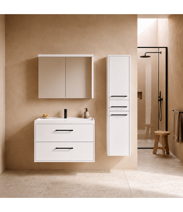 Badkamermeubel Florence 80cm complete set met spiegelkast - hoogglans wit