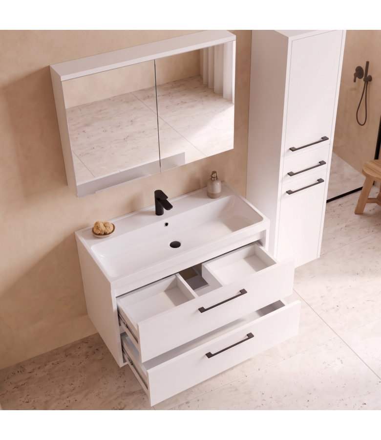Badkamermeubel Florence 80cm complete set met spiegelkast - hoogglans wit