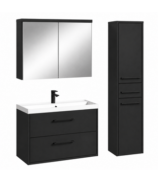 Badkamermeubel Florence 80cm complete set met spiegelkast - mat zwart