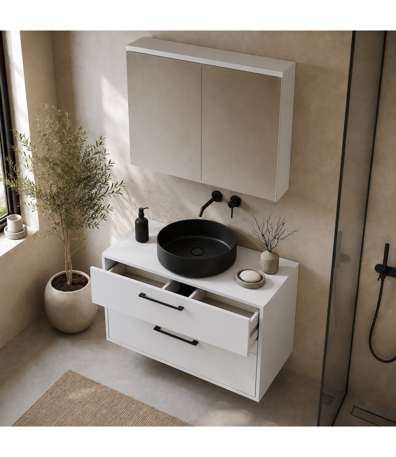 Wastafelkast Florence 80cm met spiegelkast - hoogglans wit