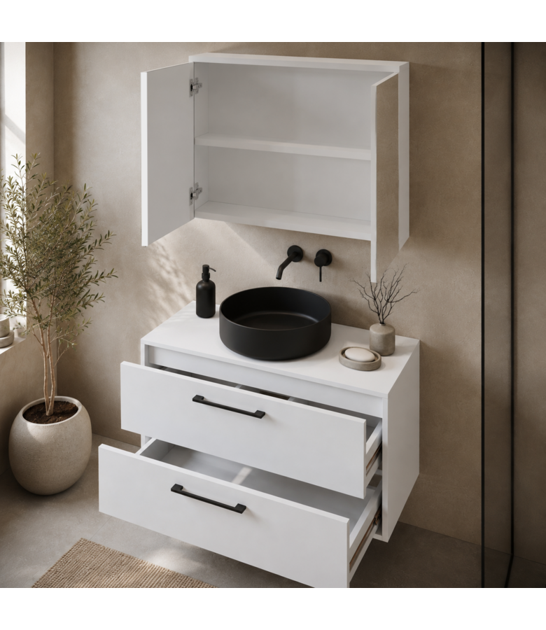 Wastafelkast Florence 80cm met spiegelkast - hoogglans wit