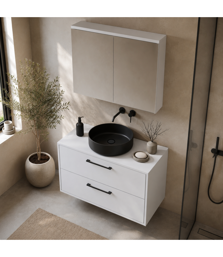 Wastafelkast Florence 80cm met spiegelkast - hoogglans wit