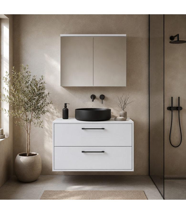 Wastafelkast Florence 80cm met spiegelkast - hoogglans wit