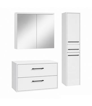 Wastafelkast Florence 80cm complete set met spiegelkast en kolomkast - hoogglans wit