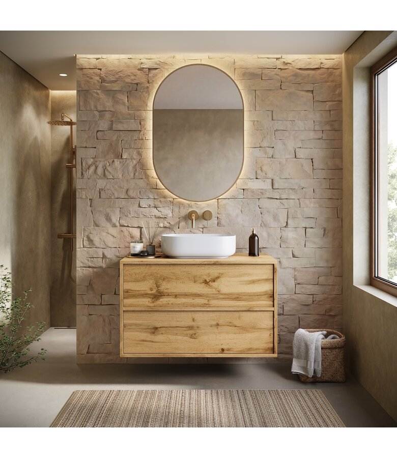 Wastafelkast Mali - 80 x 46 x 54 cm - eiken