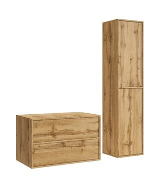Wastafelkast Mali met kolomkast - 80 x 46 x 54 cm - eiken