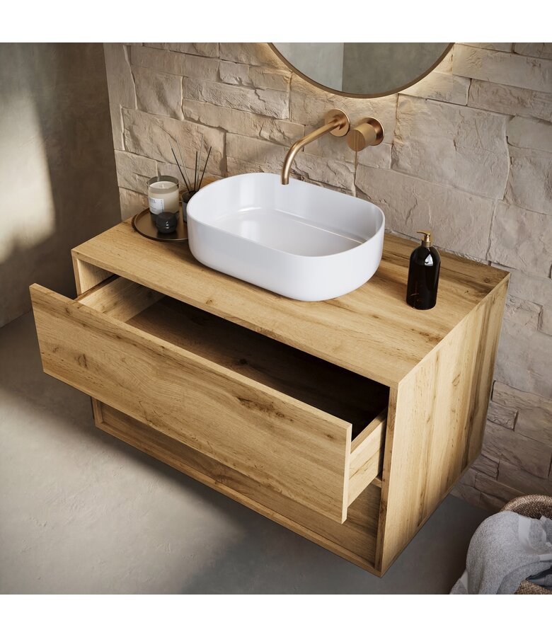 Wastafelkast Mali met kolomkast - 80 x 46 x 54 cm - eiken