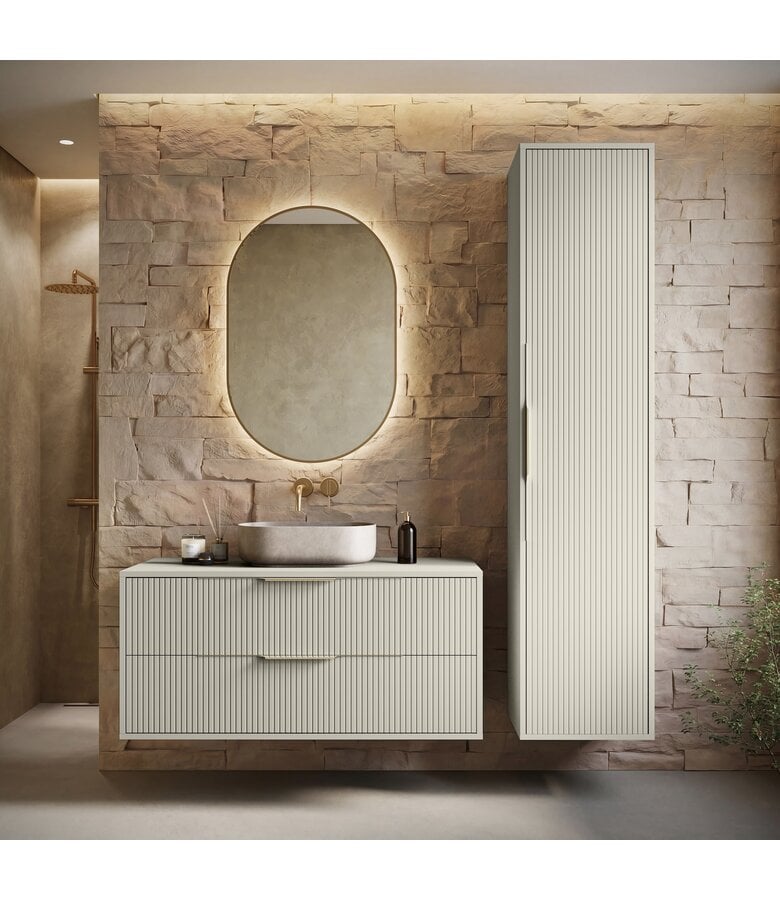 Wastafelkast Rimini met kolomkast - 100 x 46 x 46 cm - beige