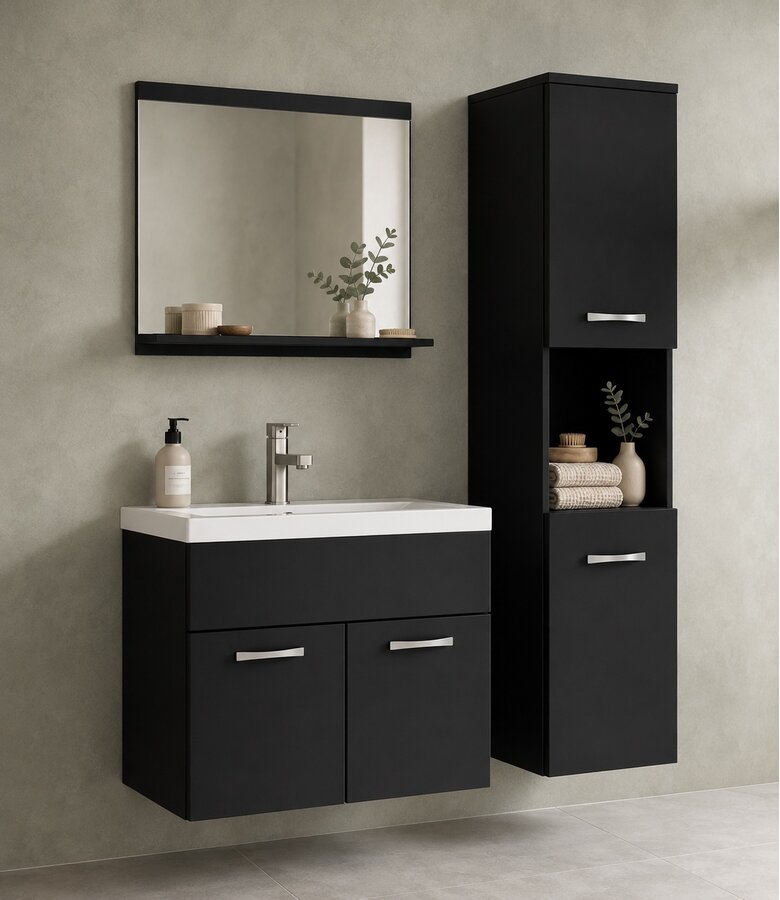 Badkamermeubel Montreal 01 60cm met wastafel - mat zwart