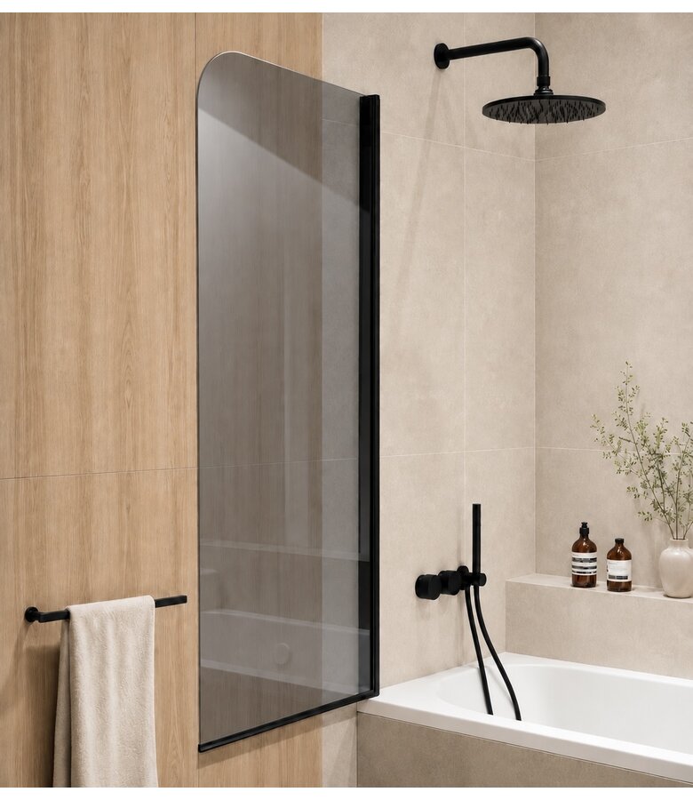Badwand Torino 60 x 140 cm - rookglas - zwart - nano coating
